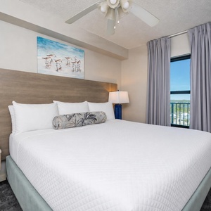 A soothing king suite welcomes you with a plush bed and peaceful lighting for restful nights