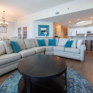 Sink into the cozy sectional with a queen sleeper and share stories with loved ones in the family room