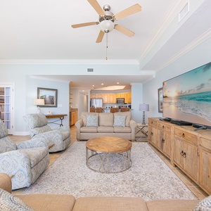 This living space features two queen sofa sleepers for additional sleeping arrangements