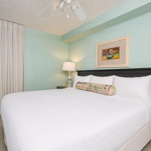 A soothing king suite welcomes you with a plush bed and peaceful lighting for restful nights