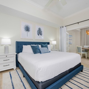 Unwind after a day at the beach in this elegant king master suite surrounded by stylish coastal accents