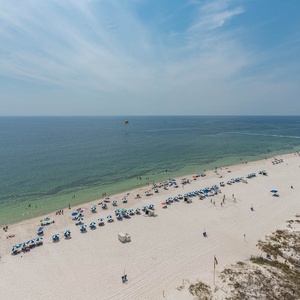 This view showcases how expansive of a beachfront view this condo offers, perfect for a relaxing getaway