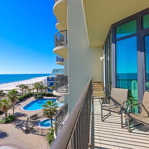 Discover the refreshing pool area with gradual entry, indoor hot tubs and pool, lazy river, and waterslide