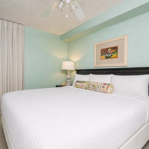 A soothing king suite welcomes you with a plush bed and peaceful lighting for restful nights