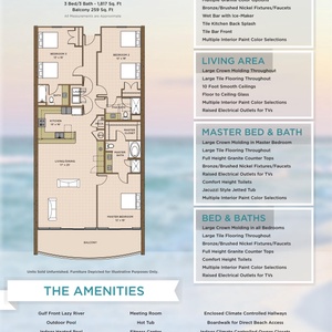 Explore this three-bedroom layout with three baths and beachfront balcony access from the master suite