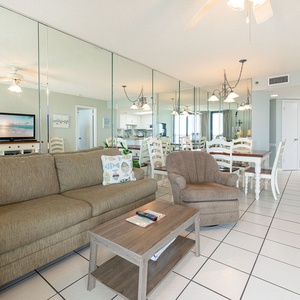 Sink into the plush sofa with a queen sleeper while enjoying a family movie night, surrounded by delightful beach vibes