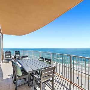 Watch the coastline stretch into the distance and the horizon meet the sky from your corner balcony and soak up the sun