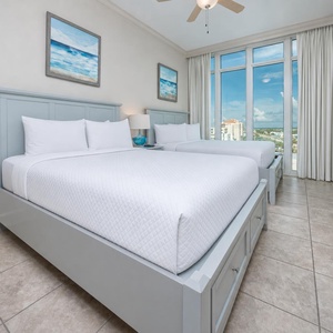 Experience restful nights in the queen beds, surrounded by serene decor and views that invite relaxation