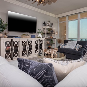 Sink into the plush sofa, stream a show, and watch gulf views beyond the balcony