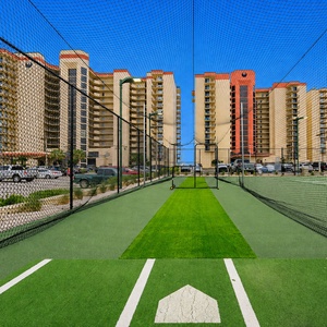 Step up to the plate! Enjoy batting cages as part of the action-packed sports court.