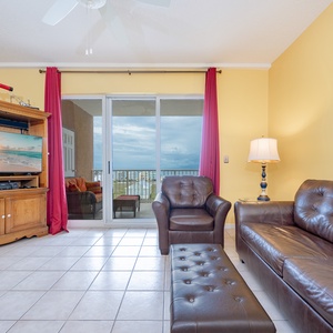 Flooded with natural light, this living area is perfect for relaxing after a long beach day