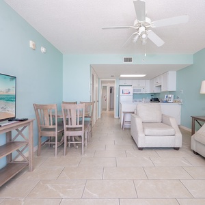 Relax in the living room with plush seating and watch the sunset glow after a day of adventure