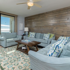 Relax with the sound of waves and seagulls in this inviting family room and enjoy stunning beachfront views