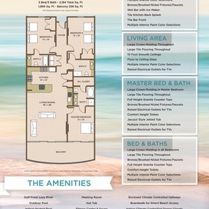 Explore this 3 bedroom 3 bath vacation rental with stunning views and beachfront balcony access from the master suite