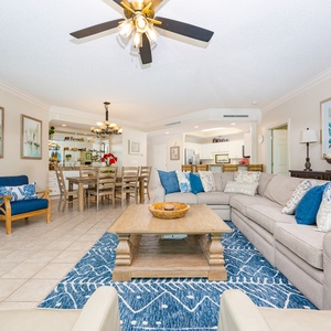 Unwind in the spacious living area with a queen sofa sleeper and relax after a day of adventure