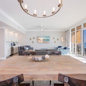 Picture yourself watching the gulf through tall windows with the family for meals and gathering