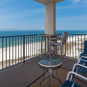 Sip your morning coffee at the outdoor seating area, enjoying expansive views of the tranquil waters and beach