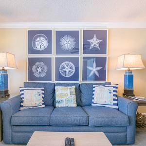 Cozy up on the plush sofa and enjoy a movie on your relaxing evenings with loved ones