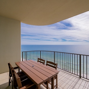 Watch the coastline stretch into the distance and the horizon meet the sky from your balcony while you soak up the sun
