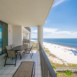 Enjoy tranquilizing views from the balcony, complete with a dining table and comfortable seating