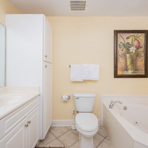 Refresh in the master bath after a day of adventure with a soothing jetted tub and relaxing walk-in shower