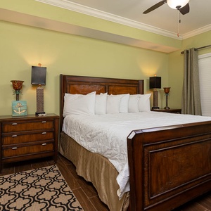 Retreat to the king master suite with cozy bedding after a day of adventure and drift off into a peaceful slumber
