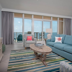 Relax on the roomy sofa with queen sleeper, step onto the balcony, and gaze at the gulf from the balcony