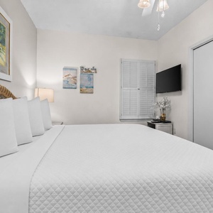 Relax in this king suite after a day at the beach and unwind with a good movie