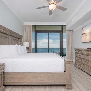 Retreat to this elegant king master suite and relax after a day of adventure with your favorite show and the sound of waves