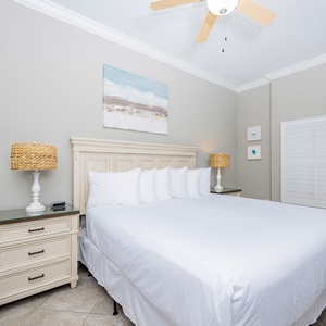 Enjoy restful nights in this king master suite with cozy bedding and drift off into a peaceful slumber