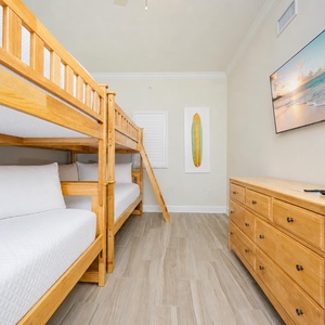Relax in this stylish bunk room with two full over full bunks for additional sleeping arrangements