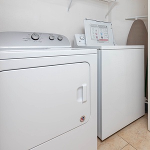 Conveniently handle laundry with the washer and dryer, making your stay hassle-free and enjoyable