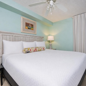 A soothing king suite welcomes you with a plush bed and peaceful lighting for restful nights