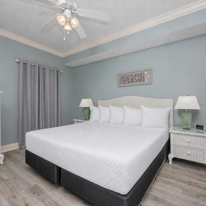 Retreat to the king master suite with cozy bedding after a day of adventure and drift off into a peaceful slumber