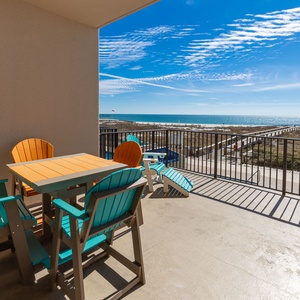 Enjoy this extended balcony area overlooking the beach and pool area, perfect for sunbathing and relaxing