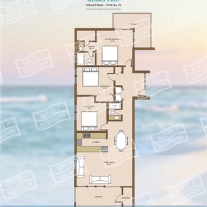 This floor plan showcases a well-designed three-bedroom, two-bath residence with a spacious living area, kitchen, and balcony