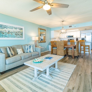 Soft coastal hues surround you in the living room as you sink into the comfortable sofa for a calm evening