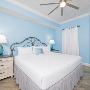 Retreat to the king master suite with cozy bedding after a day of adventure and drift off into a peaceful slumber