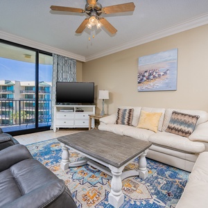 Settle into the inviting living room with a queen sofa sleeper and enjoy a movie or your favorite shows