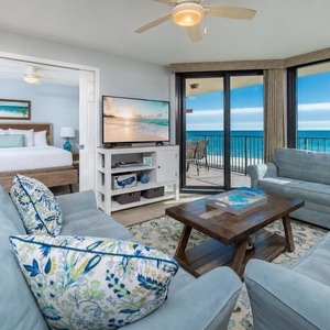 Unwind after a day at the beach on cozy seating and enjoy a good movie or stream your favorite shows