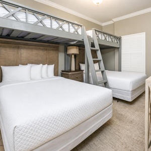 Custom built-in bunk beds on top, providing both comfort and space