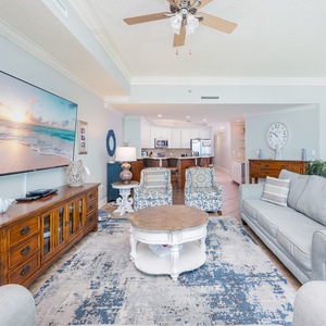 Lounge on the comfy sofa with a queen sleeper, sharing laughter and stories with loved ones in the family room