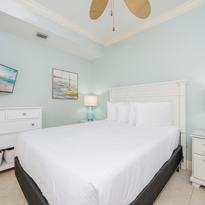 Relax on the cozy queen bed in this guest suite and stream your favorite shows after a fun vacation day