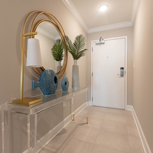 Welcoming entryway to this charming vacation rental inviting you to explore your beachfront retreat