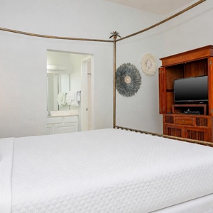 Relax in this inviting master bedroom featuring a king bed, a TV, and tasteful decor for a restful retreat
