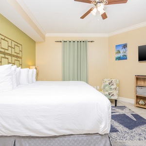 Relax on the cozy king bed in this guest suite and stream your favorite shows after a fun vacation day