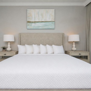 Rest peacefully in this master suite featuring a king bed with fluffy pillows and soft lighting