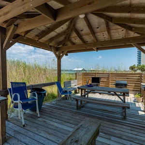 Relax under the gazebo and cook up the day's catch with lagoon views, picnic tables, and seating for a perfect outdoor picnic