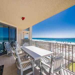 Enjoy meals or drinks at the spacious table while soaking in the beautiful beach views from your balcony