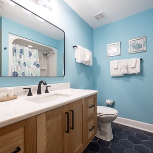 Refresh in this guest bathroom, where coastal accents and soft towels create a tranquil retreat